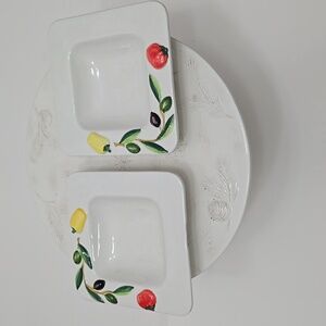 Vintage Set Of 2 Ortocom Serviera Italy Ceramic Relish Dish Handpainted Olives